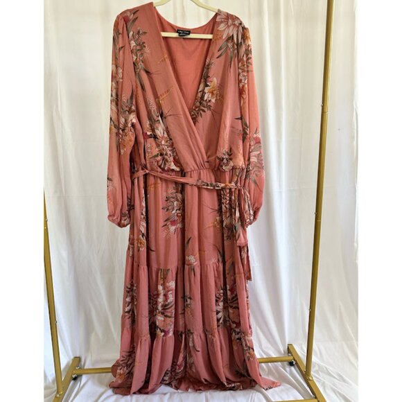 City Chic Boho Floral Maxi Wrap Dusty Rose Dress 24W - Picture 1 of 11